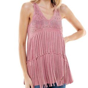 T Party Mauve Bejeweled Fringe Western Tank Top